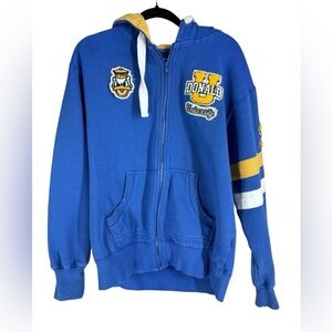 DISNEY Donald Duck University Full Zip Hooded Jacket Varsity RARE Blue Small